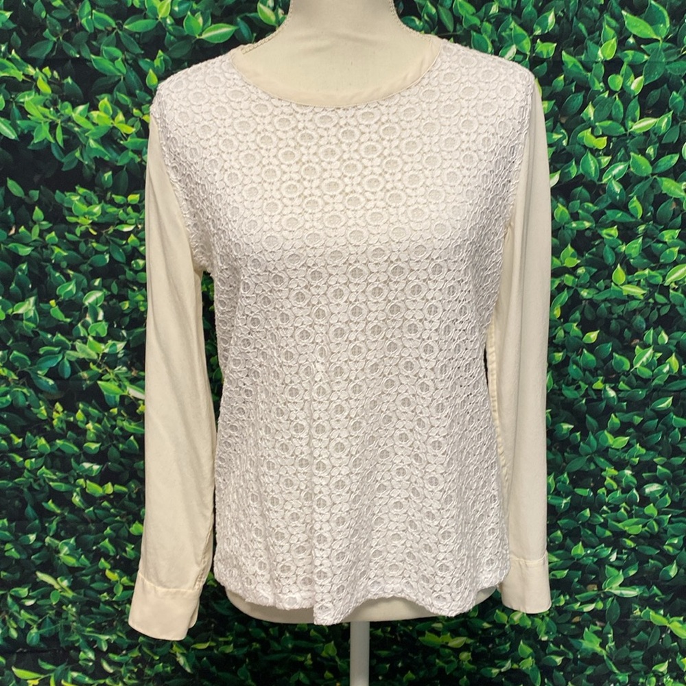 Equipment Femme Cotton Blend White Lace Ivory Sheer Sleeves Size Small